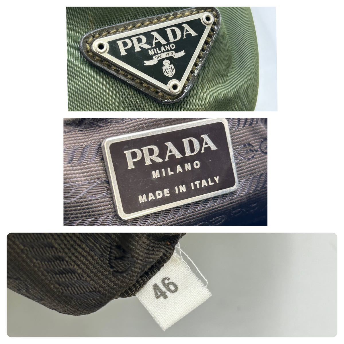 1円〜　【美品】　PRADA プラダ　ナイロン　バッグパック　リュックサック　カーキ　緑　白タグ　三角ロゴ　K276_画像8