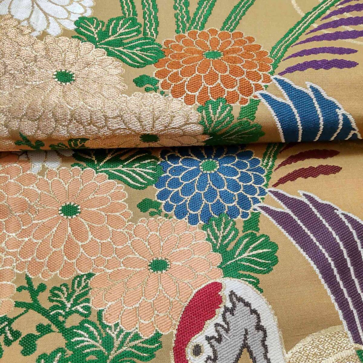 貴世 アンティーク 正絹 鶴に菊 丸帯（８０７）の画像8