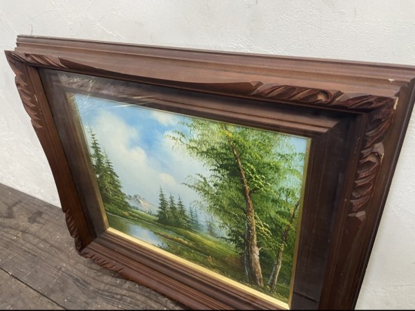 作者不詳 『湖』 6号 油彩 風景画 自然画 傑作 額縁 額寸57.5×49cm_画像5