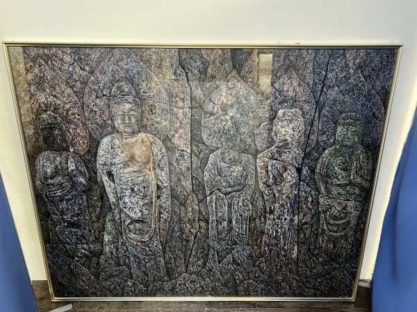 超大作！100号　作者不詳　H.OGURA 『仏像』 1967年 直筆サイン入り 日本画 仏像 額寸約164×132cm 額縁