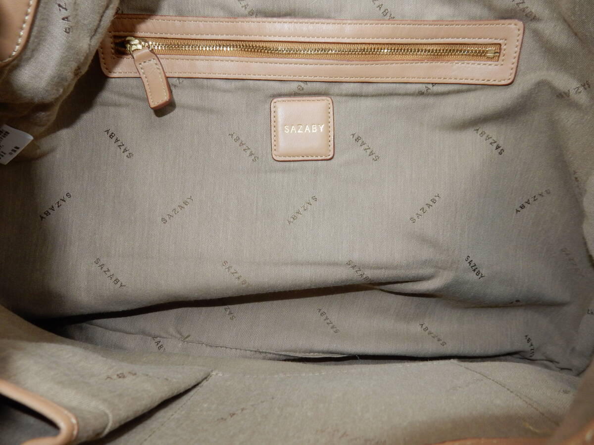  original leather * big size *SAZABY( Sazaby )* large size B4 correspondence * leather handbag beige ( metal fittings mat Gold )