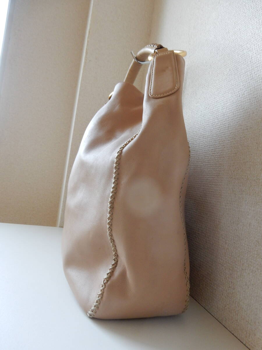  original leather * big size *SAZABY( Sazaby )* large size B4 correspondence * leather handbag beige ( metal fittings mat Gold )