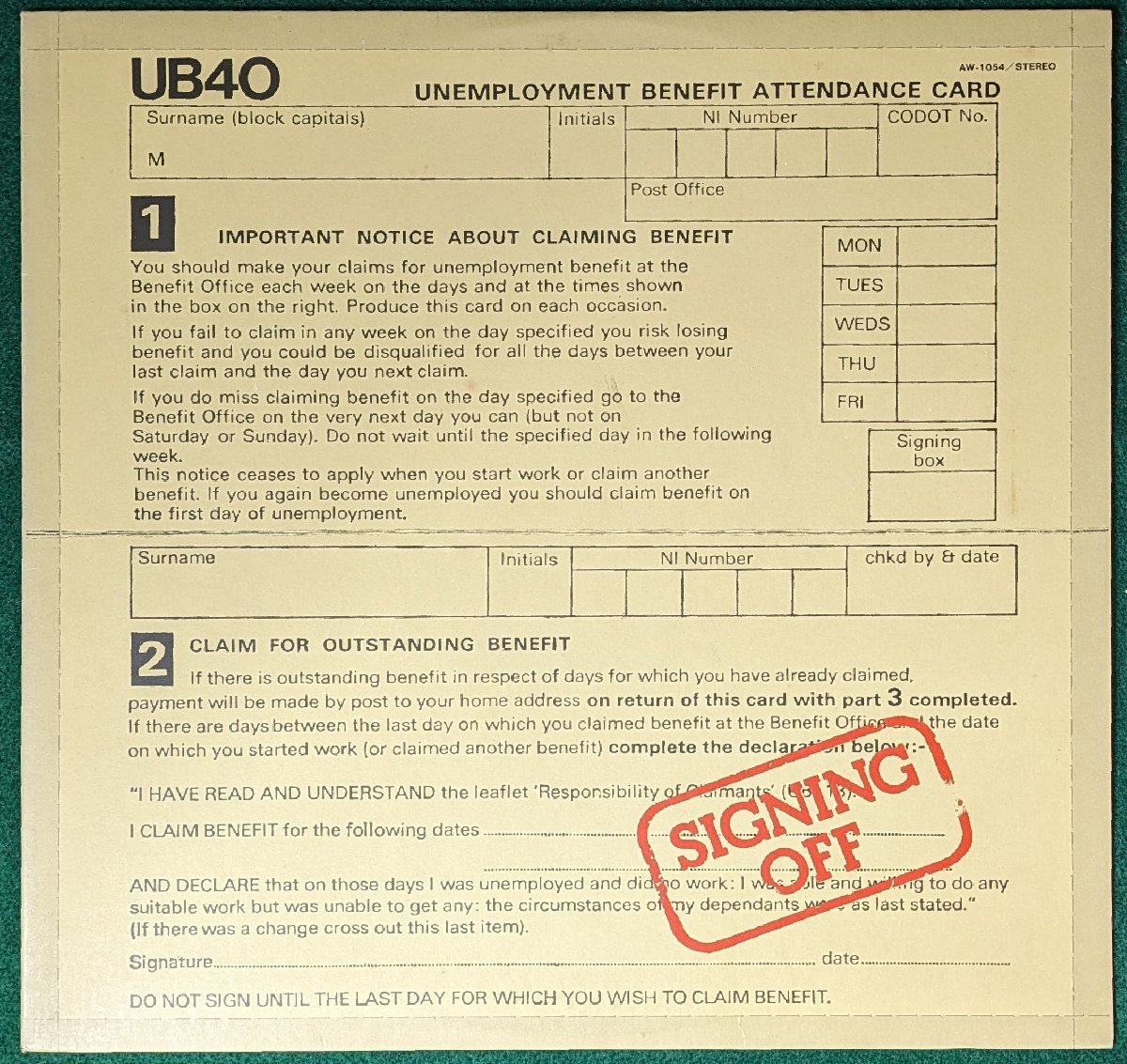 中古LP「SIGNING OFF / サイニング・オフ」UB40_画像1