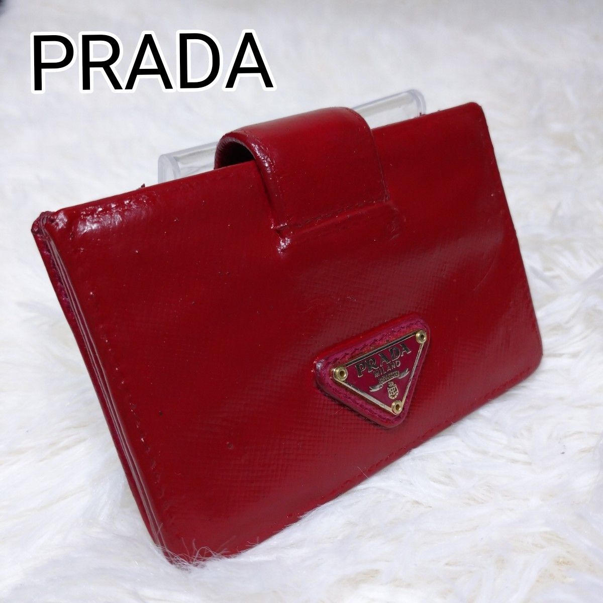 PRADA プラダ アコーディオン式 ガード名刺ケース レッド 三角ロゴ