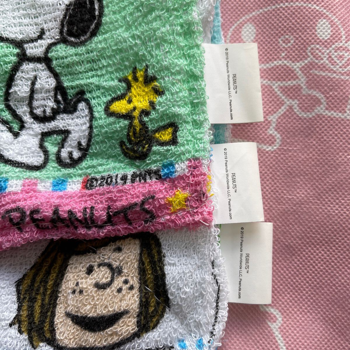 送料無料PEANUTS SNOOPYスヌーピーDUST CLOTH School雑巾掛けフック手書き名札ネームワッペン付フレンズ柄違い(お買得3Pset)新品未使用品_画像8