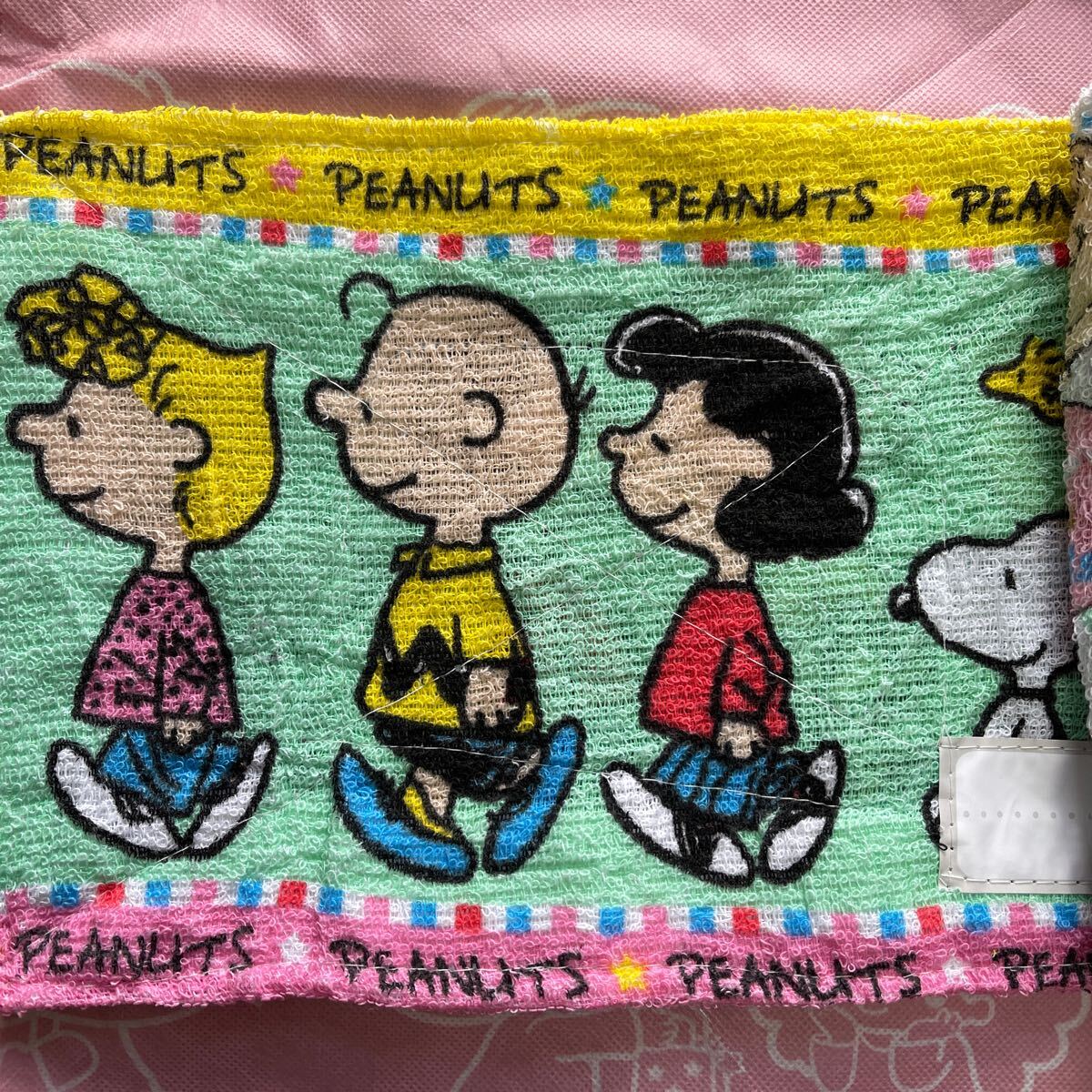 送料無料PEANUTS SNOOPYスヌーピーDUST CLOTH School雑巾掛けフック手書き名札ネームワッペン付フレンズ柄違い(お買得3Pset)新品未使用品_画像6