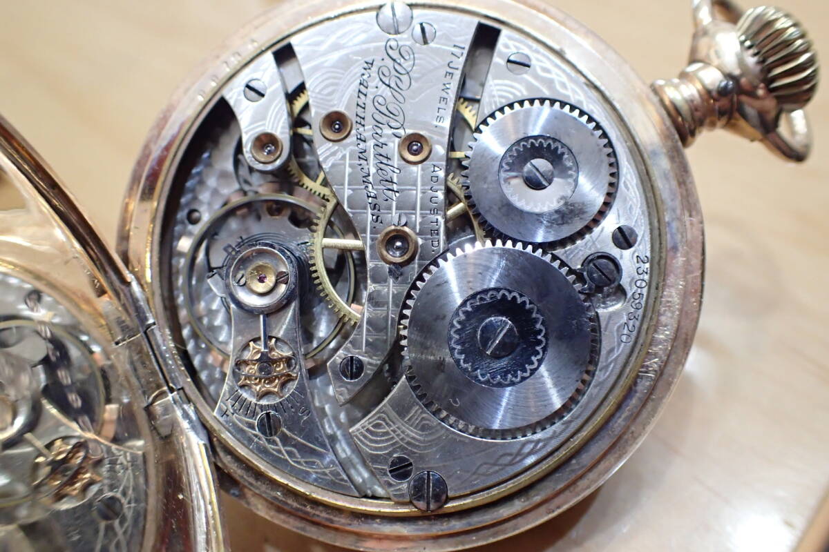 激レア 重さ約105g ◆Waltham/ウォルサム P.S.Bartlett/バートレット◆ J.BOSS K14 フルハンターケース 手巻きアンティーク懐中時計の画像3