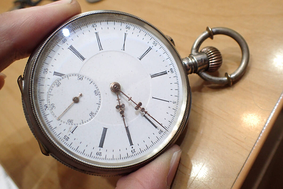 時計店在庫 ◆TURU 鶴の刻印/商館時計 銀製/大型 ◆ルイ針 高級ムーブメント 手巻きアンティーク懐中時計の画像1