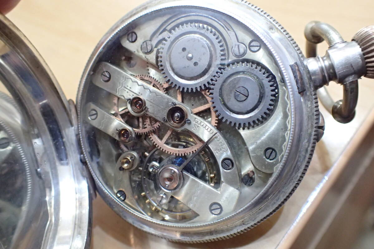 時計店在庫 ◆TURU 鶴の刻印/商館時計 銀製/大型 ◆ルイ針 高級ムーブメント 手巻きアンティーク懐中時計の画像3