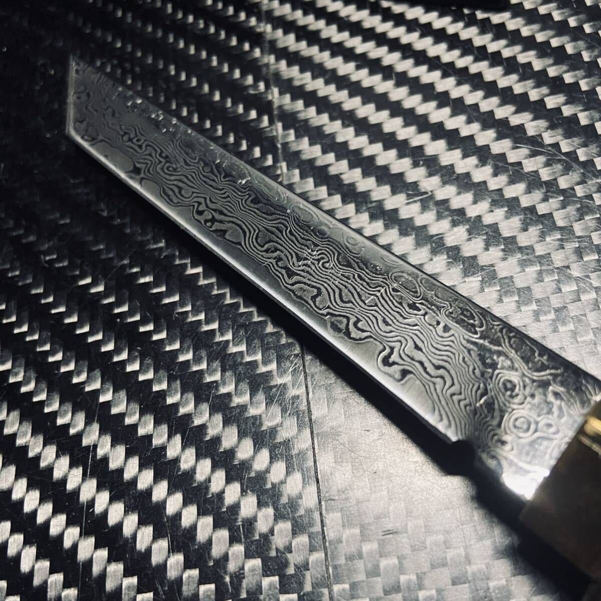 黑檀木製 短刀 和風ナイフ ダマスカス鋼製 木鞘ナイフ 和式ナイフ 伝統工芸 日本刀型 129g_画像4