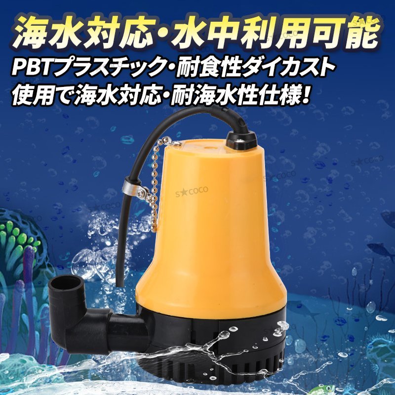 12V 電動 水中ポンプ 小型 水槽 海水 池用 屋外 ビルジポンプ 軽量 ボート 建設機械 キャンピングカー 農業 船舶 排水 汚水 70L 25mm ②の画像3