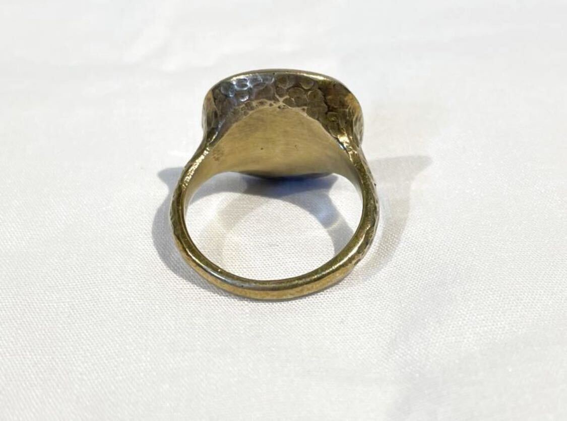 フランス 騎士 インタリオ リング 印章 紋章 19世紀 アンティーク 指輪 シュバリエ 貴族 シグネットリング 15 16号 アゲート 瑪瑙 紺　黒