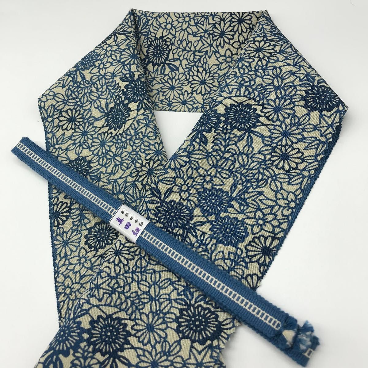 1929半襟 正絹・総絞り＆新品帯締め（真田紐）  シルク100％ 和装小物 
