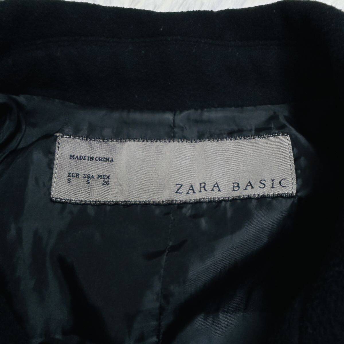 YT1335 ZARA BASIC ザラベーシック ピーコート Sサイズ 防寒 通勤 通学 ウール混コート ブラック_画像8