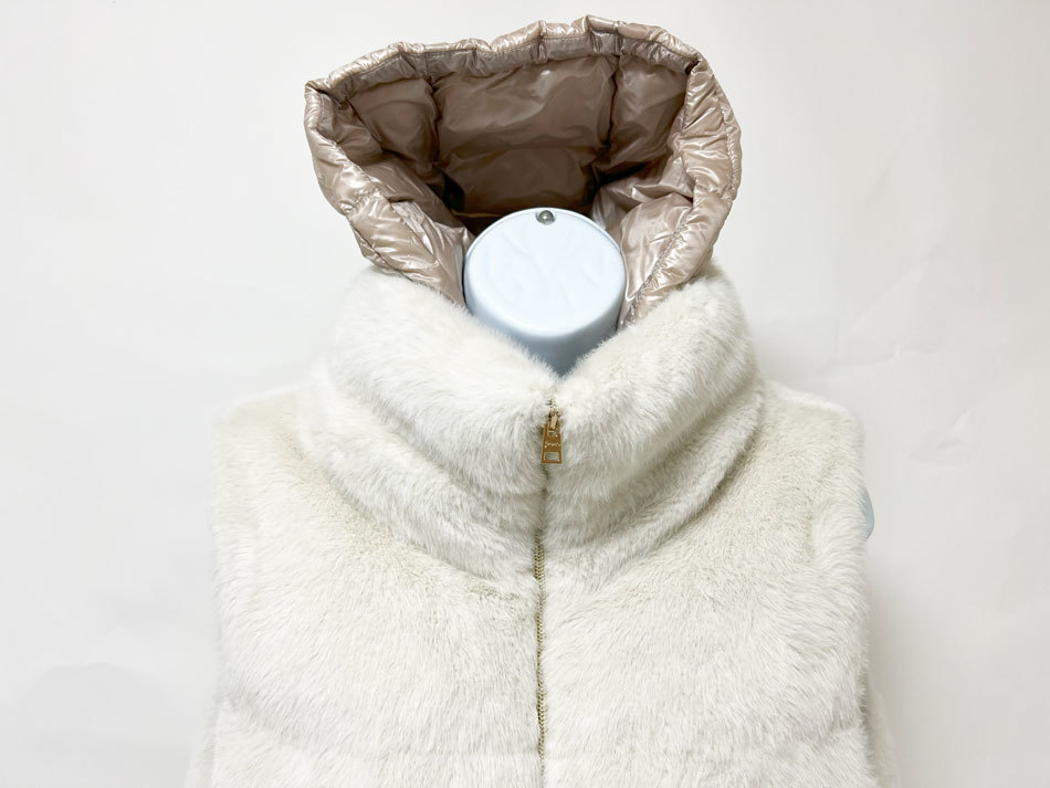 HERNO hell no lady's long down vest PIUMINO feathers hood ivory light gray size :40 PI001729D 12354 1985