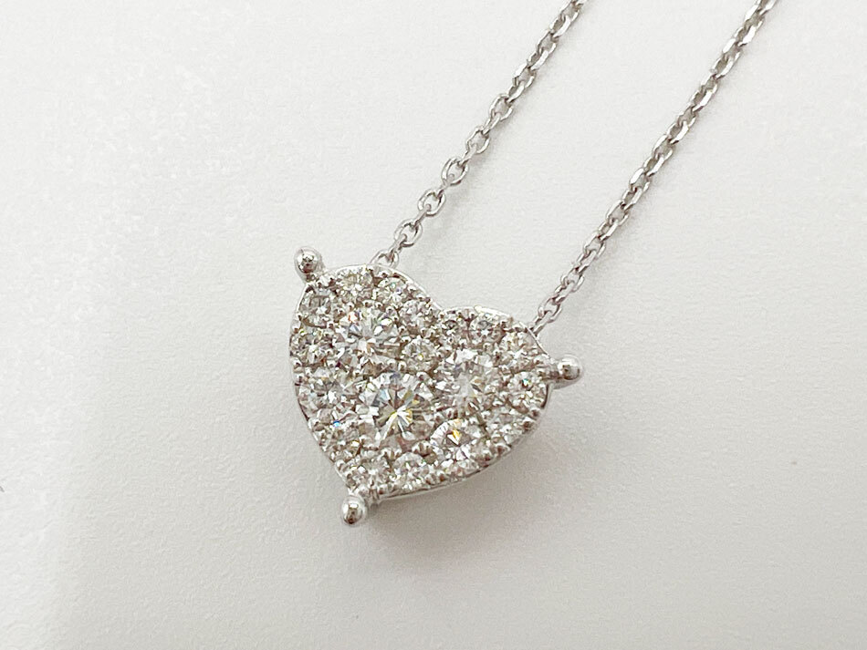 人気ブランドからコーディネートを探す ポンテヴェキオ 新品仕上げ ホワイトゴールド K18 0.3ct ダイヤ ハート ネックレス PV Vecchio Ponte ポンテヴェキオ