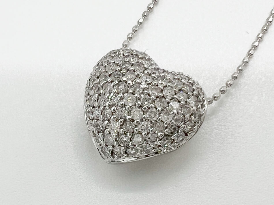 【売り切り御免!】 FolliFollie フォリフォリ ネックレス 新品仕上げ ホワイトゴールド K18 750 0.63ct ダイヤ ハート ネックレス、ペンダント、チョーカー