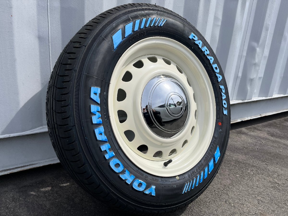 4本セット!! 16インチ 7j+38 215/65R16C 新品 タイヤホイールセット ハイエース レジアスエース スチール 鉄チン ホワイトレター ヨコハマ_画像7