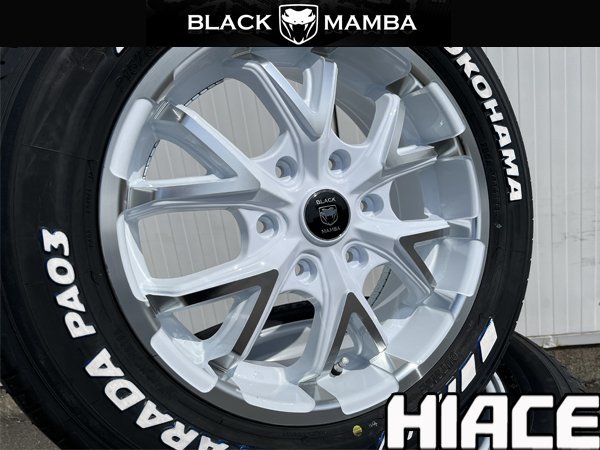 車検対応!! 17インチ 6.5j+35 新品 タイヤホイール4本セット 215/60R17 ホワイトレター 深リム ハイエース レジアスエース ブラックマンバ_画像3