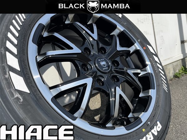 車検対応!! 17インチ 6.5j+35 新品 タイヤホイール4本セット 215/60R17 ホワイトレター 深リム ハイエース レジアスエース ブラックマンバ_画像2