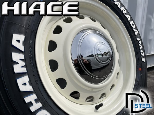 4本セット!! 16インチ 7j+38 215/65R16C 新品 タイヤホイールセット ハイエース レジアスエース スチール 鉄チン ホワイトレター ヨコハマ_画像4