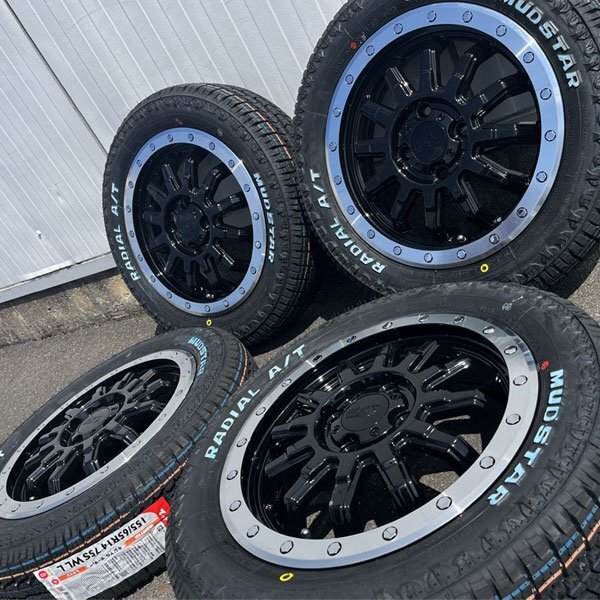 軽自動車 軽トラ 軽バン全般 装着可能 新品 4本セット 155/65R14 14インチ タイヤホイール マッドスター ラジアルAT ホワイトレター_画像3