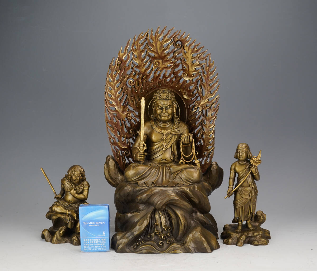 鳳】稀少品 帝室技芸員 石川 光明 造 不動明王二童子像 不動三 鳳】稀少品 帝室技芸員 石川 光明 造 不動明王二童子像 不動三