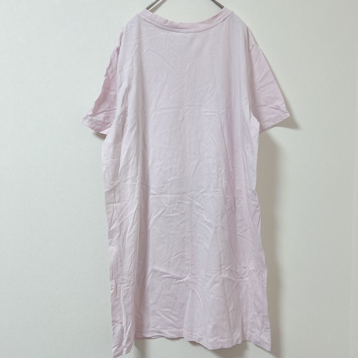 H&M 半袖Tシャツ トップス 薄ピンク レディース 大きめ 無地 ロング 半袖