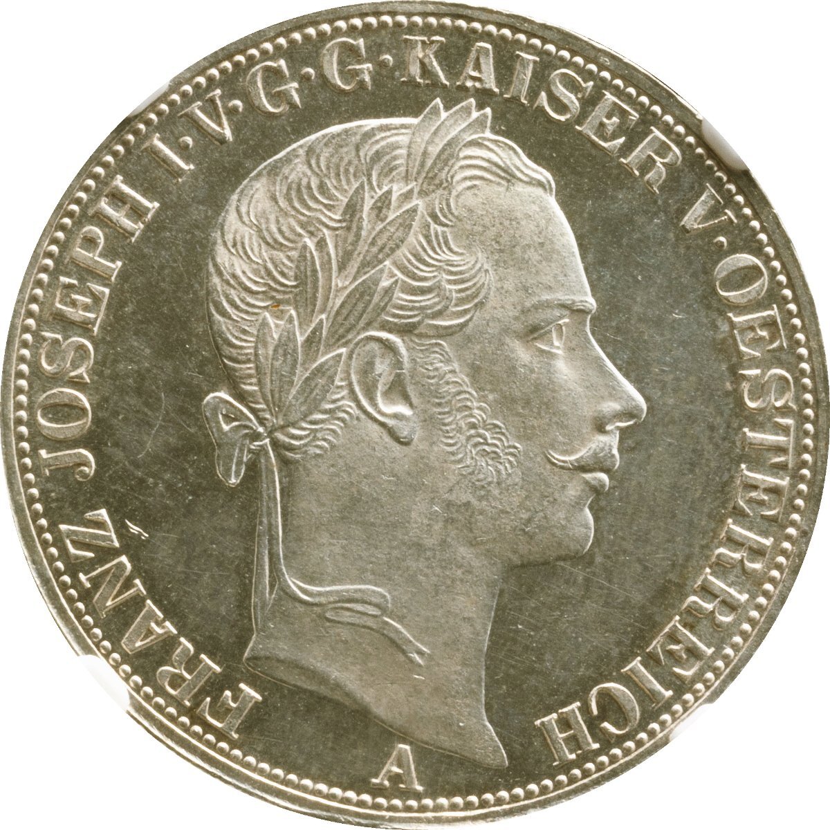 オーストリア　1テーラー銀貨　1858年A　PL未使用品　フランツ1世　NGC(MS62PL)_画像2