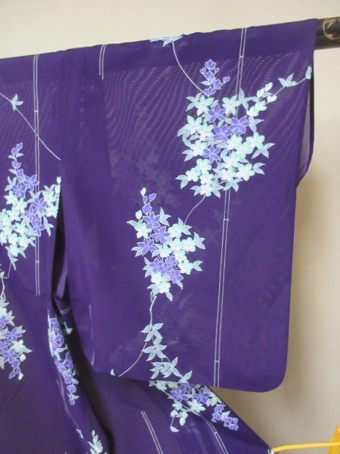 1 jpy superior article .. kimono ... fine pattern . purple . flower branch shide . flower stylish high class single . length 146cm.66cm[ dream job ]***