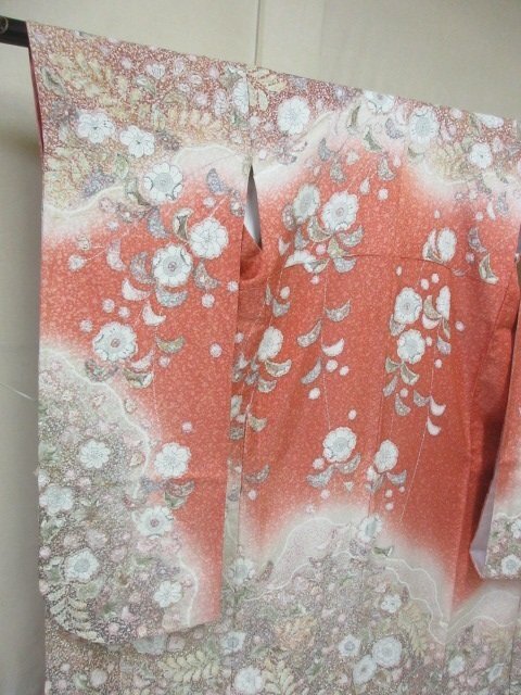 1円 良品 正絹 着物 振袖 縮緬 卒業 入学 辻が花 花唐草 枝垂れ花 高級 袷 身丈153cm 裄62cm ◆逸品◆【夢職】★★★★_画像7