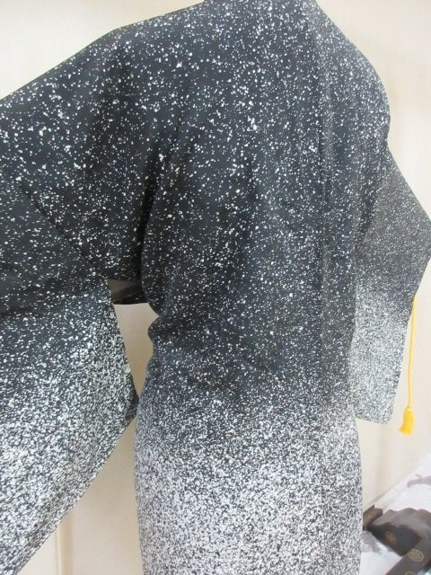 1 jpy superior article silk feather woven Japanese clothes coat .. black . none . lovely stylish high class . length 80cm.66cm[ dream job ]***