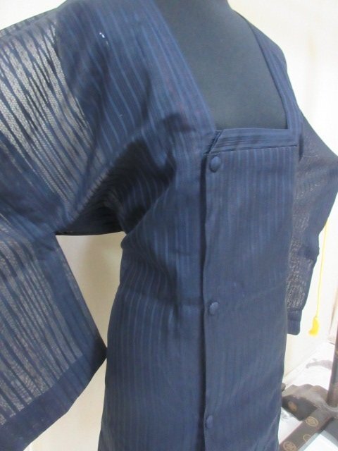 1 jpy superior article silk road line put on Japanese clothes coat . navy blue plain . stylish high class single . length 85cm.66cm[ dream job ]***