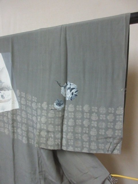 1 jpy superior article silk long kimono-like garment for man antique square fancy cardboard scenery house shop arrow feather pine .... high class . good-looking . length 124cm.66cm[ dream job ]***