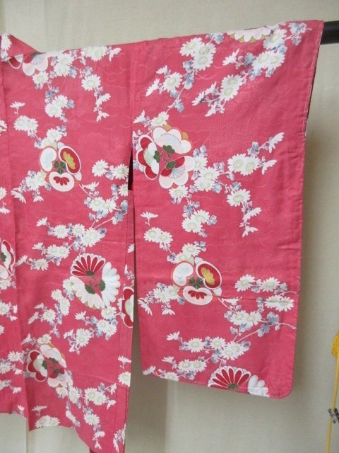 1 jpy superior article silk feather woven .. Japanese clothes coat antique blow .... flower floral print stylish high class . length 89cm.61cm[ dream job ]***