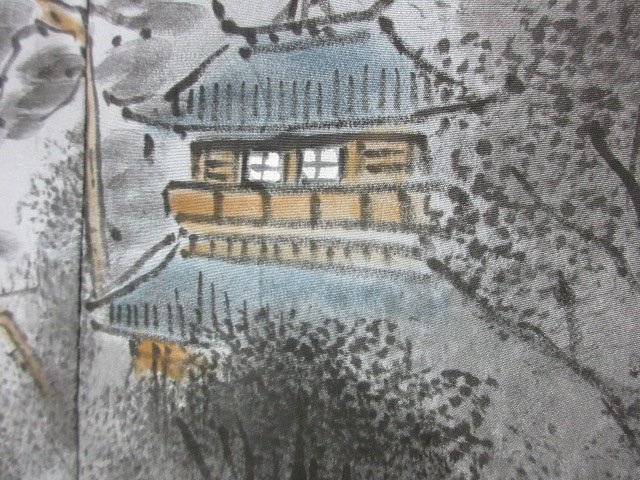 1円 良品 正絹 長襦袢 男性用 浮世絵 楼閣山水 風景 高級 渋カッコいい 袷 身丈129cm 裄71cm【夢職】★★★_画像5