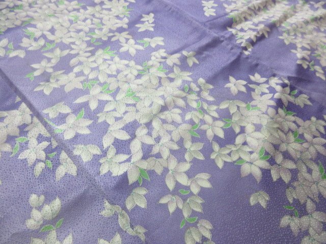 1 jpy superior article .. kimono fine pattern ... purple blow .... flower floral print lovely stylish high class . length 163cm.65cm[ dream job ]***