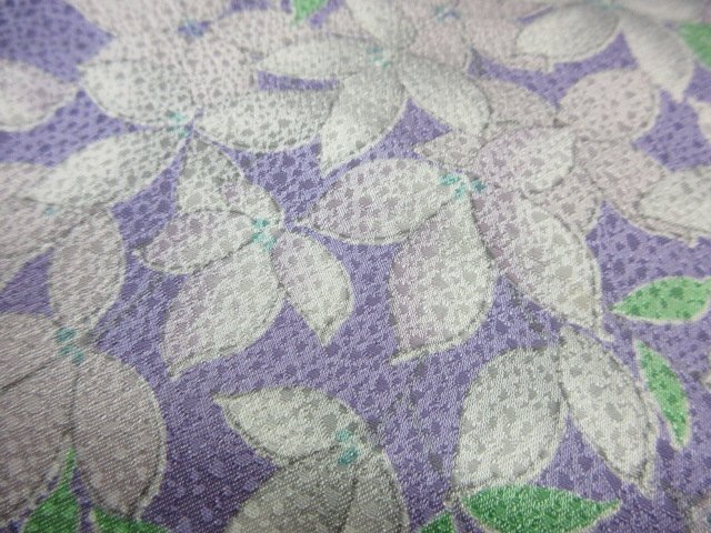 1 jpy superior article .. kimono fine pattern ... purple blow .... flower floral print lovely stylish high class . length 163cm.65cm[ dream job ]***