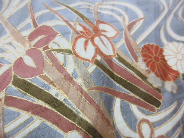 1 jpy superior article silk kimono long-sleeved kimono ... industry go in . gold paint four season flower .. scenery high class . length 162cm.68cm * excellent article *[ dream job ]****