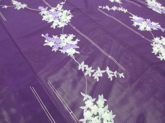 1 jpy superior article .. kimono ... fine pattern . purple . flower branch shide . flower stylish high class single . length 146cm.66cm[ dream job ]***