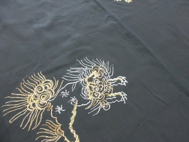 1 jpy superior article silk feather woven Japanese clothes coat ... attaching black embroidery Tang lion high class . length 76cm.64cm[ dream job ]***