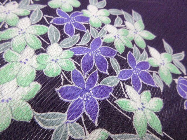 1 jpy superior article .. kimono ... fine pattern . purple . flower branch shide . flower stylish high class single . length 146cm.66cm[ dream job ]***