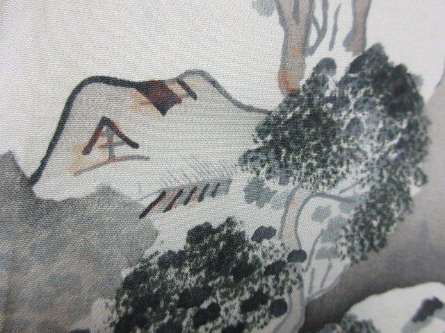 1 jpy superior article silk long kimono-like garment for man antique square fancy cardboard scenery house shop arrow feather pine .... high class . good-looking . length 124cm.66cm[ dream job ]***