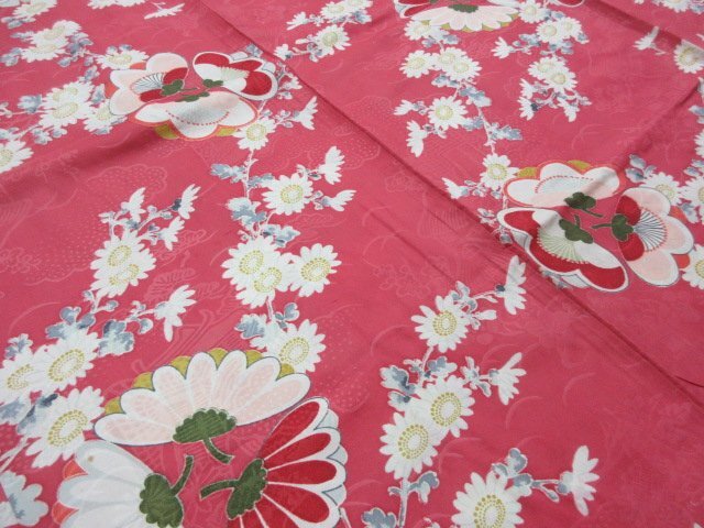 1 jpy superior article silk feather woven .. Japanese clothes coat antique blow .... flower floral print stylish high class . length 89cm.61cm[ dream job ]***