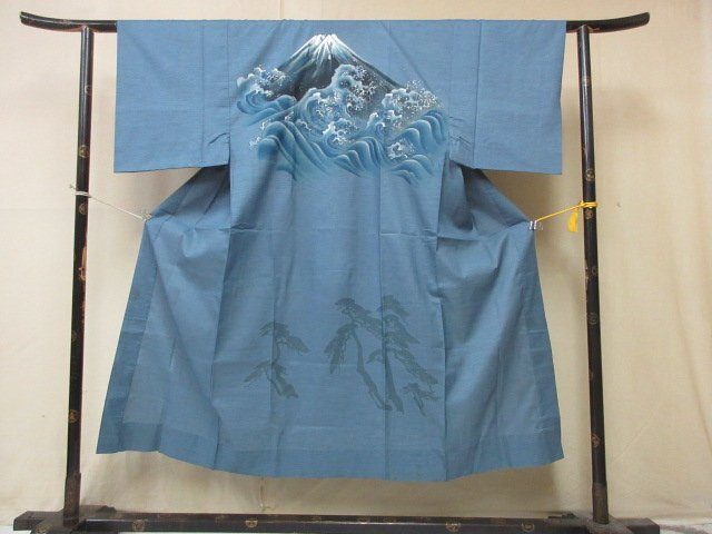 1 jpy superior article .. long kimono-like garment for man Mt Fuji wave scenery high class . good-looking sleeve peerless length 138cm.66cm[ dream job ]***