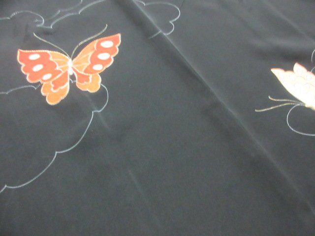 1 jpy superior article silk feather woven Japanese clothes coat ... none black gold piece embroidery butterfly . lovely high class . length 79cm.66cm[ dream job ]***