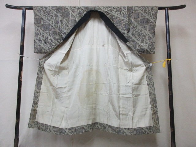 1 jpy used silk long kimono-like garment antique for man .. flower Tang .. taking high class . good-looking . length 131cm.65cm[ dream job ]***