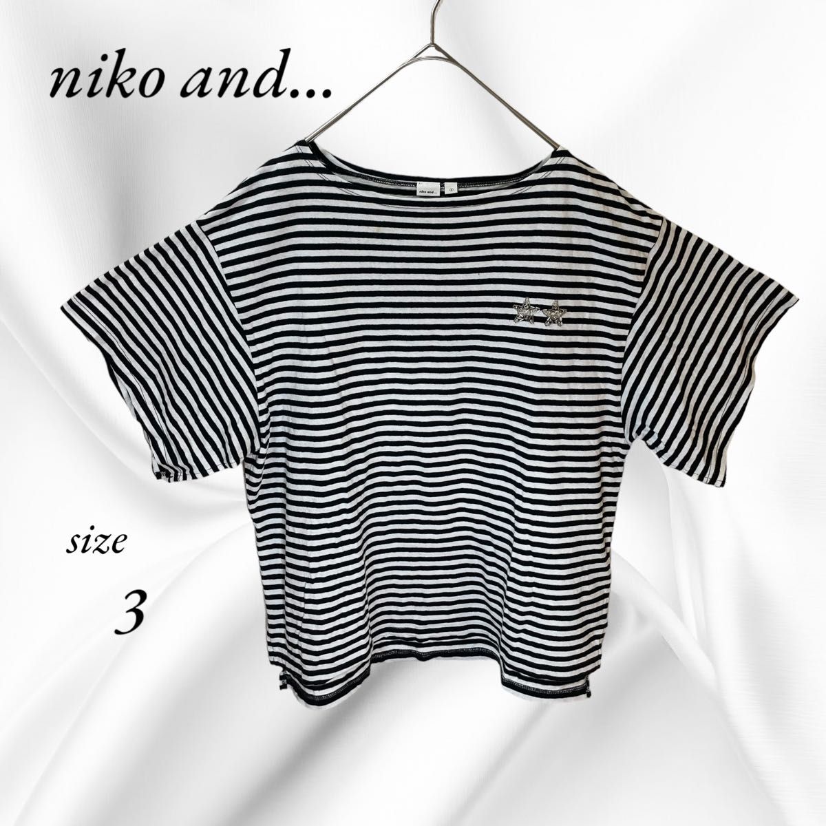 niko and... ボーダーTシャツ　半袖Tシャツ　胸元ビーズ　ゆったり　M