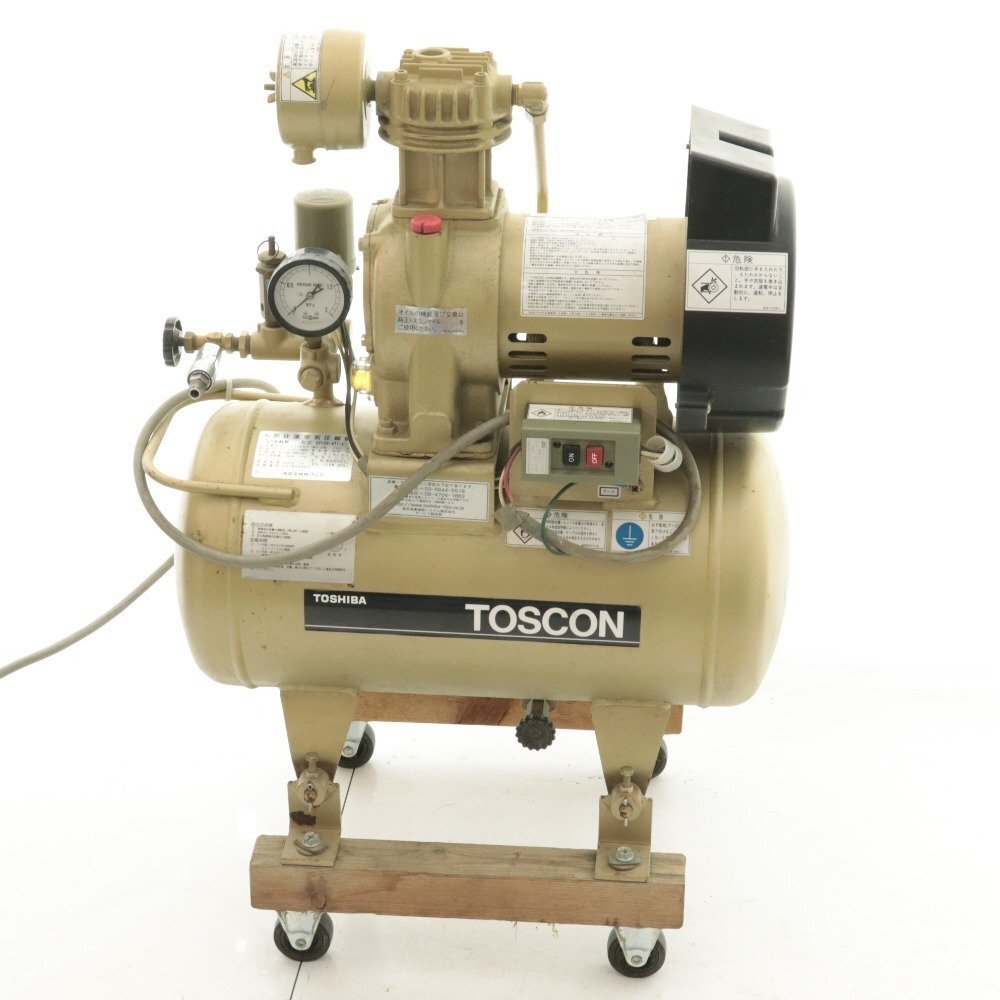 TOSHIBA 東芝 コンプレッサー TOSCON SP10D-4T1 給油式 レシプロ 小型往復 空気圧縮機 三相200V 50 60Hz 0.5ps 工具 ジャンク 中古