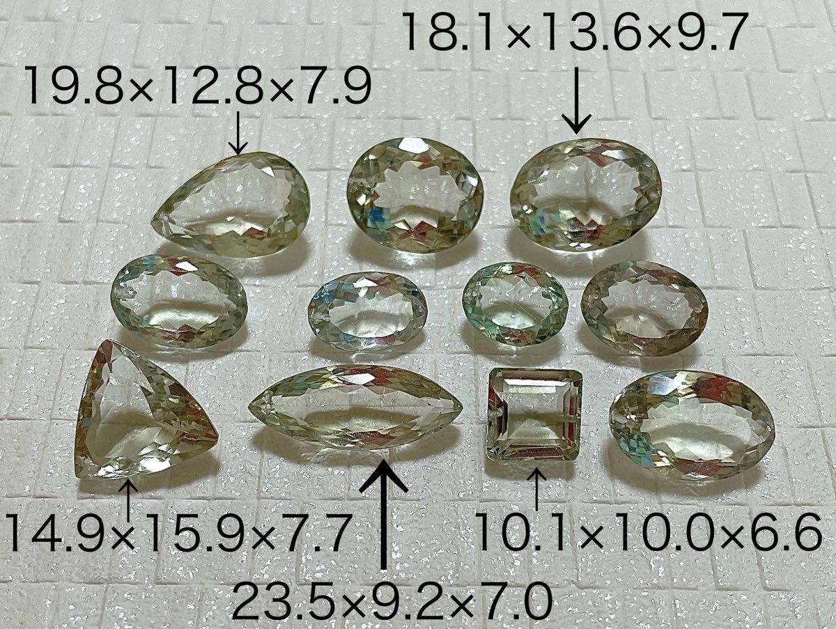 超お得！ 1ct¥97 グリーンアメジスト ファセットカットルースセット 11粒101ct ハンドメイド